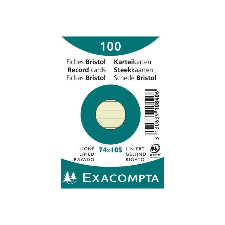 EXACOMPTA Cartes-fiches (A7, Vert, Ligné, 100 pièce)