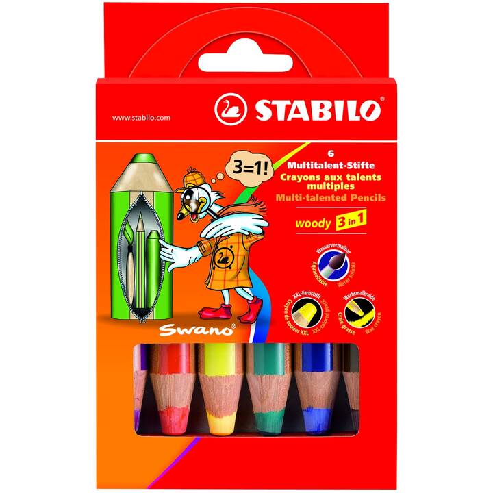STABILO Farbstift Woody 3 in 1 (Mehrfarbig, 6 Stück)