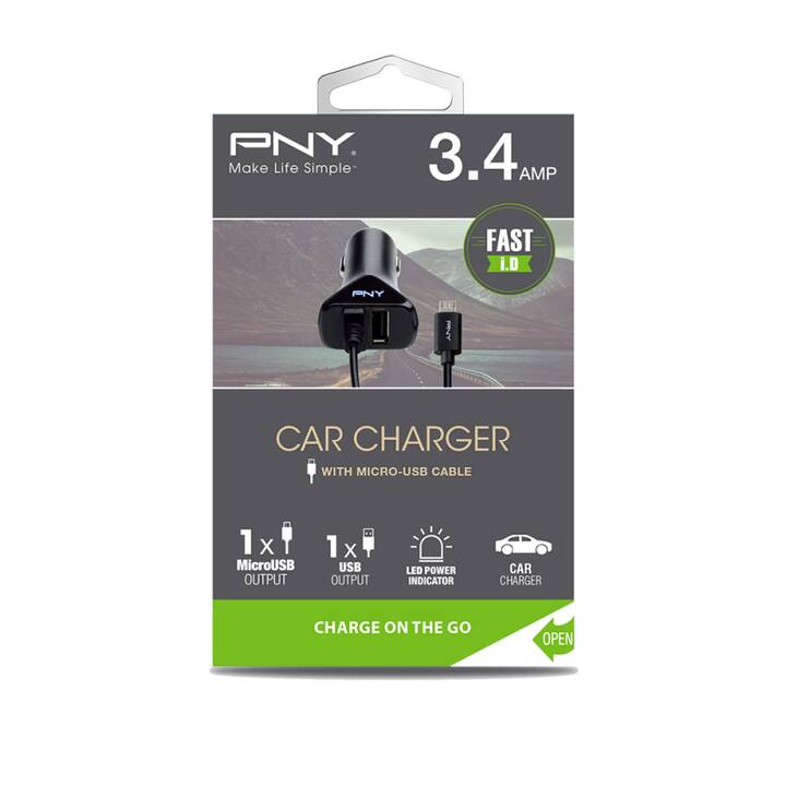 PNY TECHNOLOGIES Caricabatteria auto (17 W, Presa accendisigari, MicroUSB, USB di tipo A)