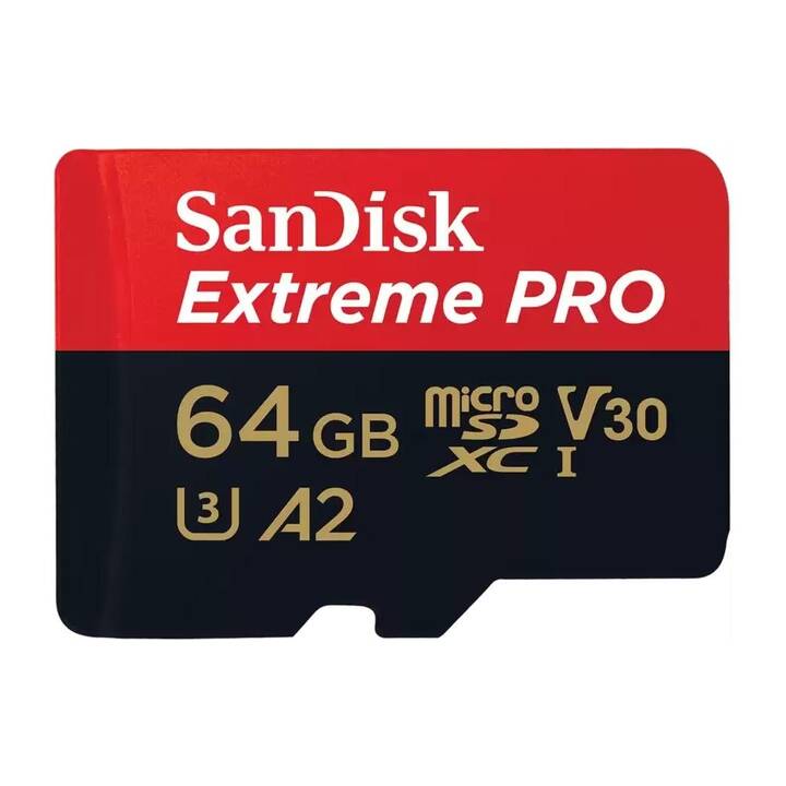 SANDISK MicroSDXC Extreme PRO 64 Go (Class 10, A2, Video Class 30, 200 Mo/s)