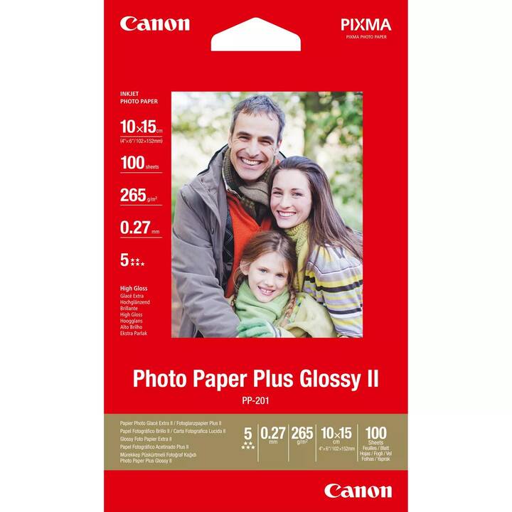 CANON Plus Glossy II Fotopapier (100 Blatt, 102 x 152 mm, 265 g/m2)
