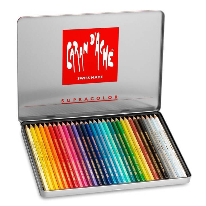 CARAN D'ACHE Crayons de couleur aquarellables Supracolor (Multicolore, 30 pièce)