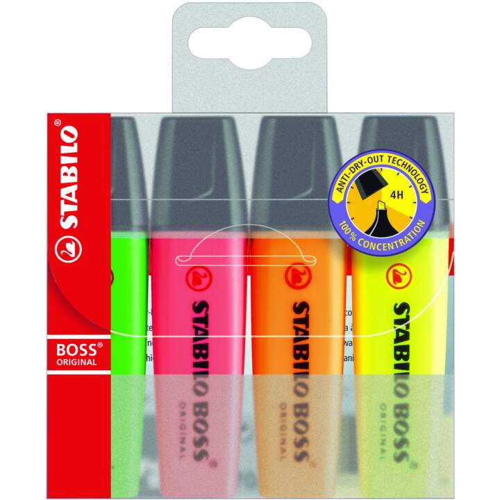 STABILO Textmarker (Orange, Pink, Grün, Gelb, 4 Stück)
