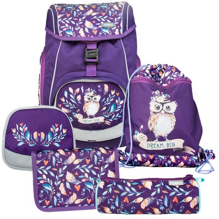 FUNKI Schulranzen Set Flexy-Bag Hippie Owl (15 l, Violett)