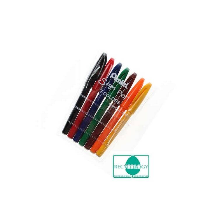 PENTEL Sign Pen Crayon feutre (Brun, Jaune, Bleu, Orange, Vert, Noir, Rouge, 7 pièce)