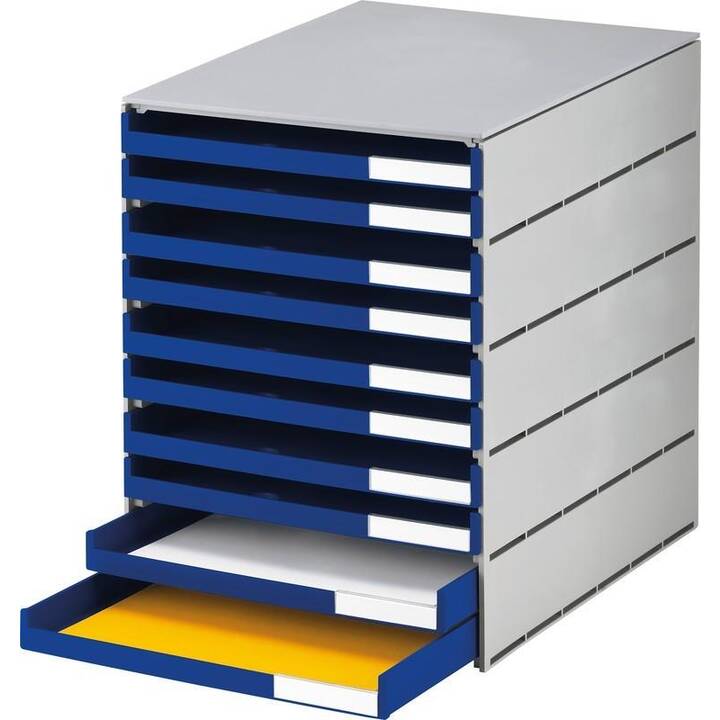 STYRO Boite à tiroirs de bureau Styroval Pro (C4, 24.3 cm  x 33.5 cm  x 32.3 cm, Gris, Bleu)