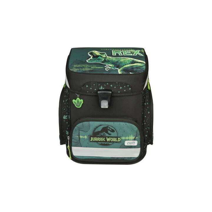 SCOOLI Schulranzen Set EasyFit Jurassic World (18 l, Schwarz, Grün)