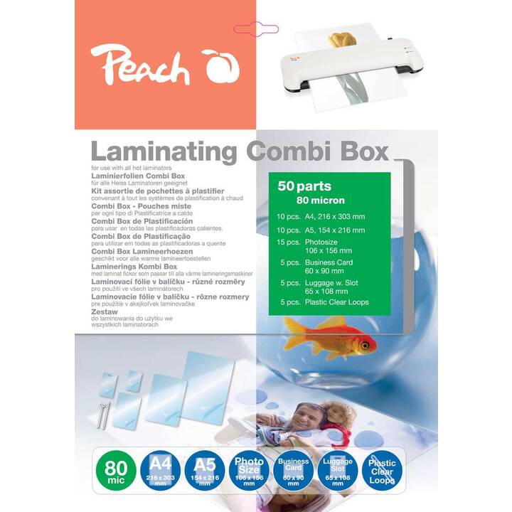 PEACH Laminierfolien Combi Box (A5, A4, 45 Stück)