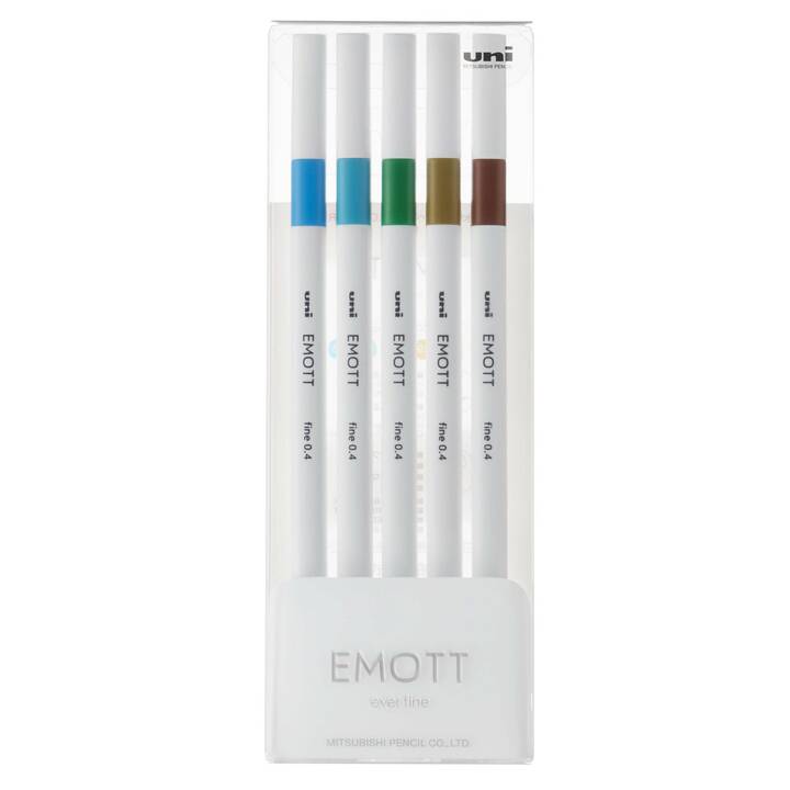 UNI Emott Island Crayon feutre (Brun, Doré, Bleu, Vert, Turquoise, 5 pièce)