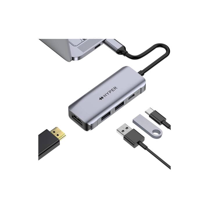 HYPER Stations d'accueil HyperDrive 4-in-1 (HDMI, USB 2.0, USB de type C)