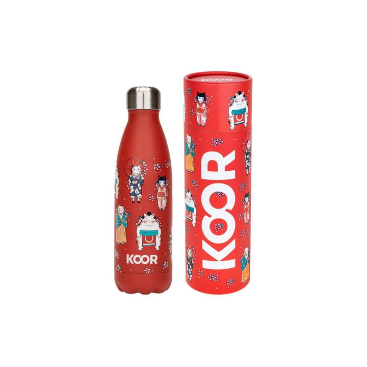 KOOR Bottiglia sottovuoto Japanese Cats (0.5 l, Rosso, Bianco)