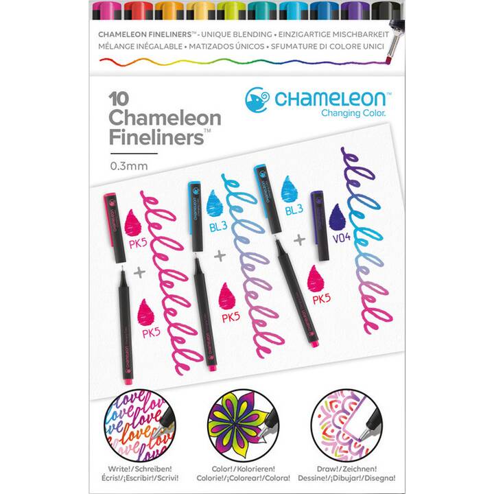 CHAMELEON Traceur fin (Pink, Jaune, Bleu, Bleu clair, Mauve, Orange, Vert, Noir, Rouge, 10 pièce)