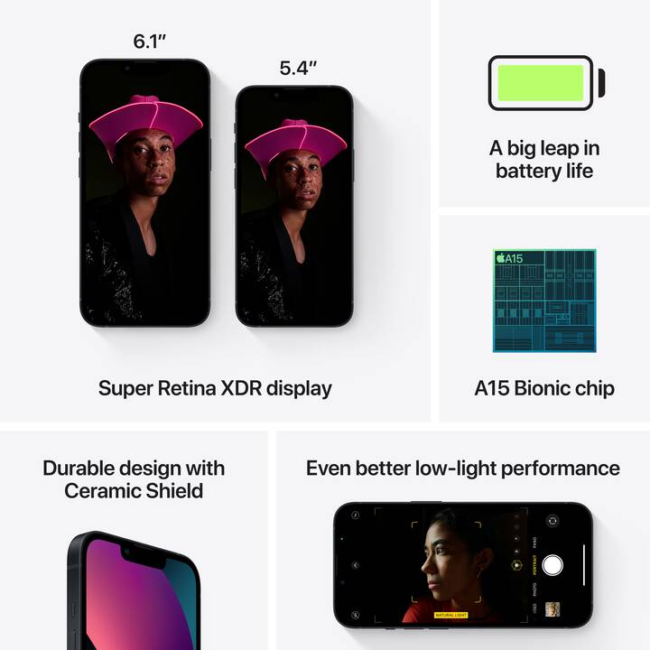 APPLE iPhone 13 mini (5G, 128 GB, 5.4", 12 MP, Mitternacht)