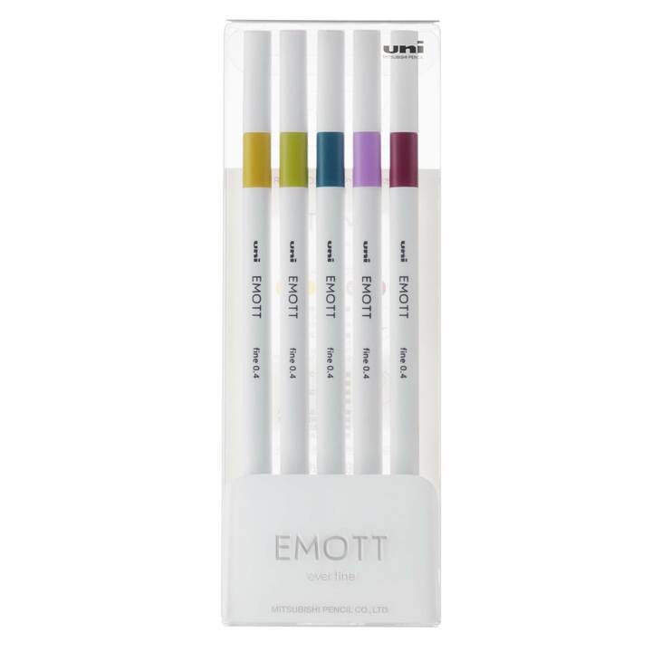 UNI Emott Retro Crayon feutre (Jaune, Bleu, Mauve, Vert, Rouge, 5 pièce)