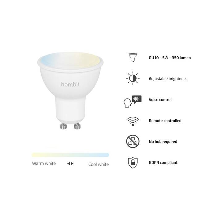 HOMBLI Lampadina LED Smart Spot GU10 CCT (GU10, WLAN, 4.5 W)