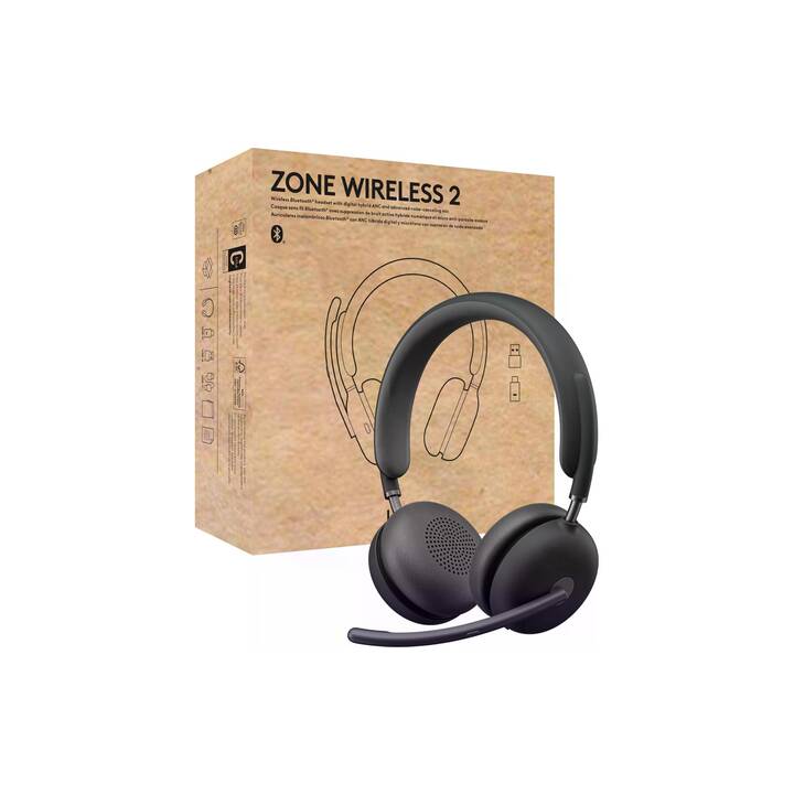 LOGITECH Office Headset Zone Wireless 2 (On-Ear, Kabel und Kabellos, Graphit)