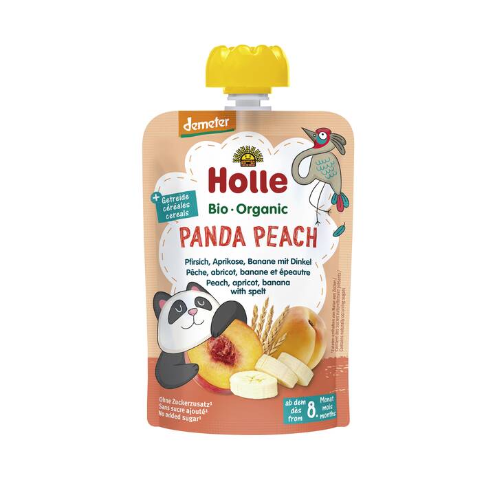 HOLLE Panda Peach Fruchtpüree Quetschbeutel (100 g)