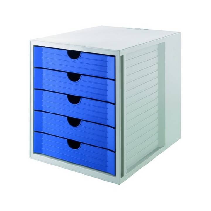 HAN Boite à tiroirs de bureau Karma (C4, A4, 27 cm  x 32 cm  x 32 cm, Gris, Bleu)