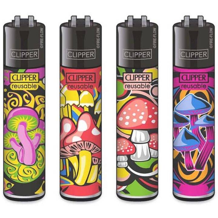 CLIPPER Gasfeuerzeug Mushrooms 815-818 (Mehrfarbig, 4 Stück)
