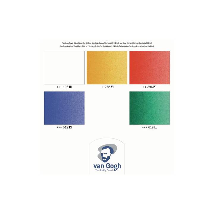 VAN GOGH Colore acrilica Starter-Set Set (5 x 40 ml, Giallo, Blu scuro, Verde, Blu, Rosso, Bianco, Multicolore)