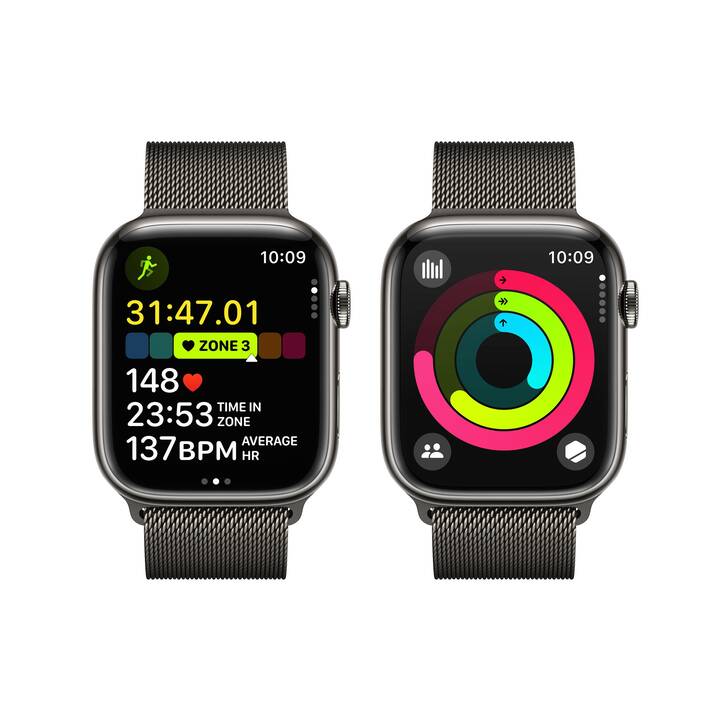 APPLE Watch Series 9 GPS + Cellular (45 mm, Edelstahl, 4G)