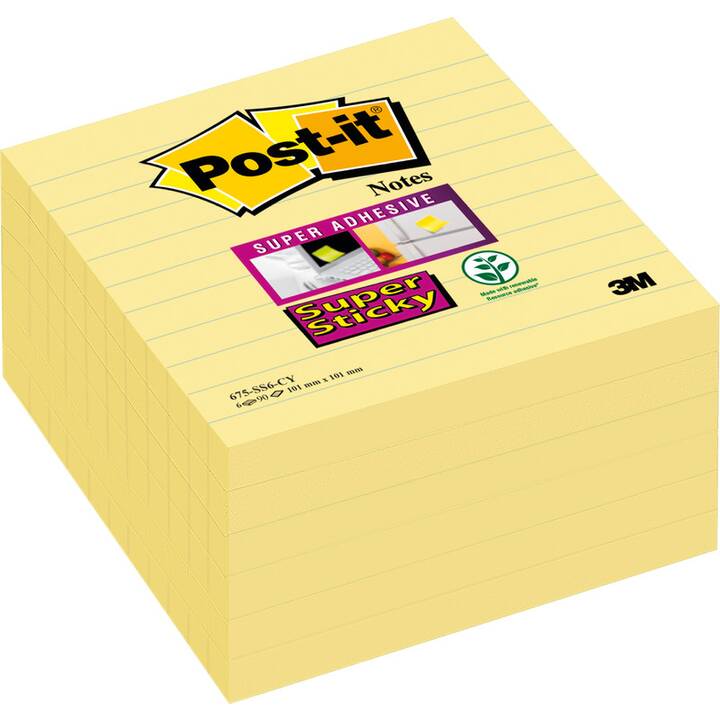 POST-IT Haftnotizen Super Sticky (6 x 90 Blatt, Gelb)