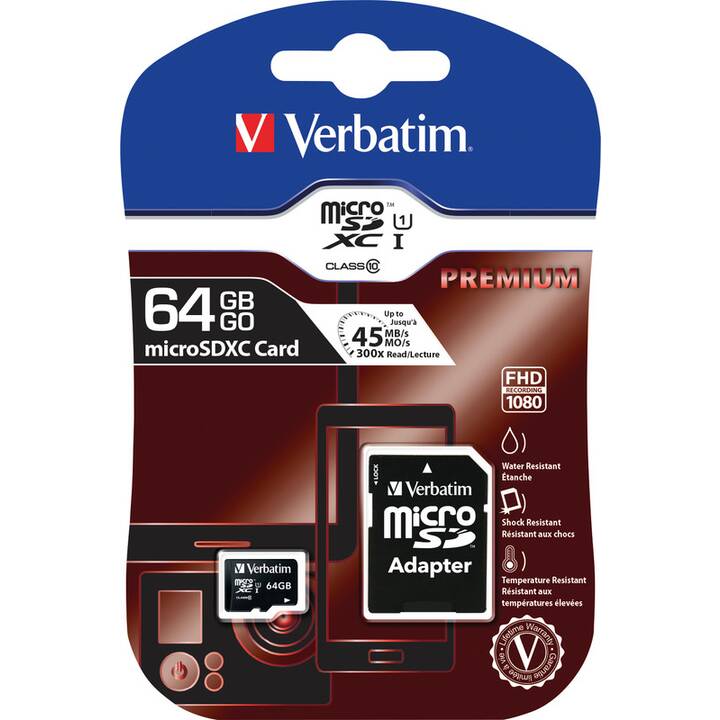 VERBATIM MicroSDXC UHS-I Premium (Class 10, 64 GB, 10 MB/s)