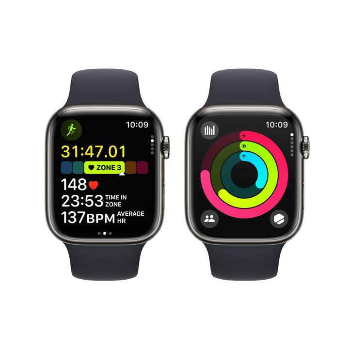 APPLE Watch Series 9 GPS + Cellular (45 mm, Acier inox, 4G, M)