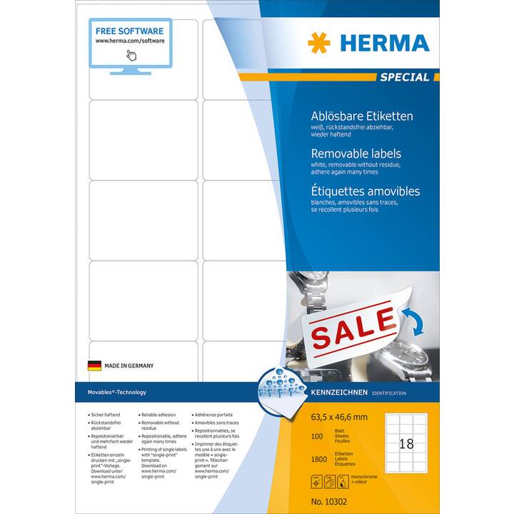 HERMA Foglie etichette per stampante (46.6 x 63.5 mm)