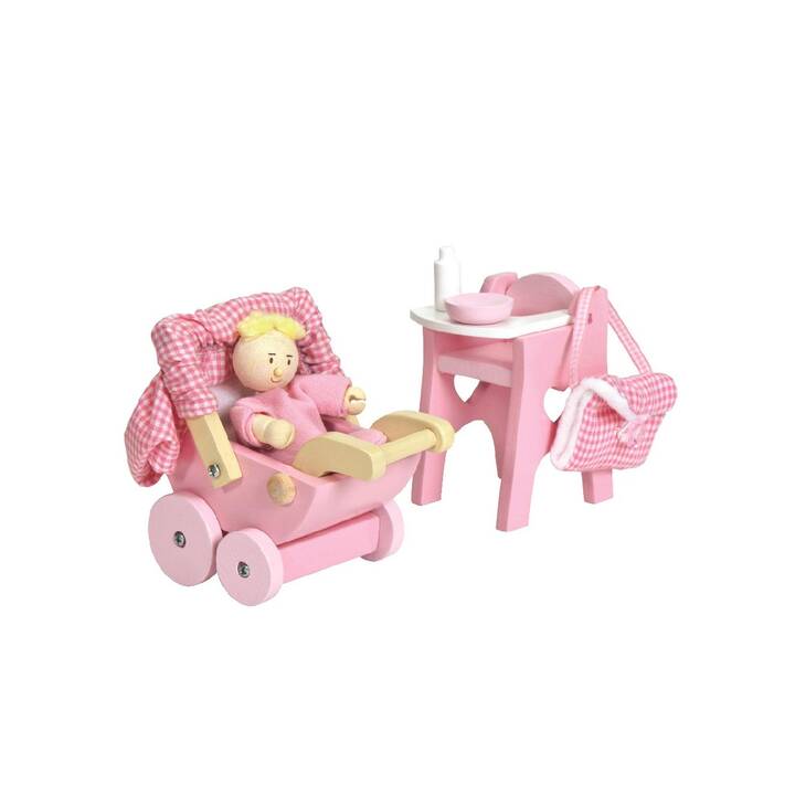 LE TOY VAN Set di mobili per bambole con carrozzina e seggiolone (giallo, beige, natura, rosa, bianco)