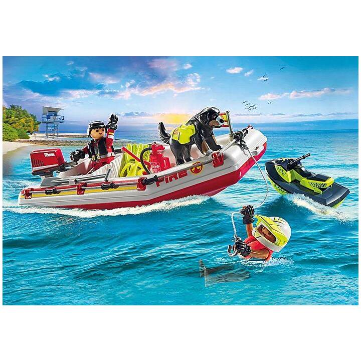 PLAYMOBIL Action Heroes Bateau de pompiers avec Aqua Scooter (71464)