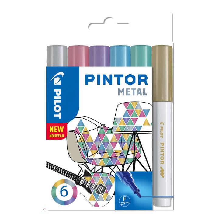 PILOT PEN Kreativmarker Pintor (Gold, Blau, Pink, Violett, Grün, Silber, 6 Stück)