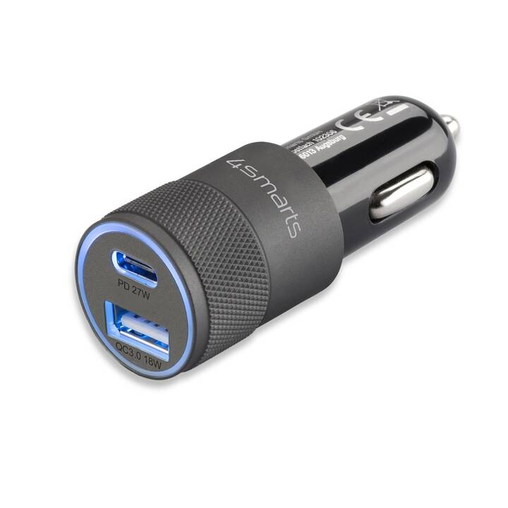 4SMARTS Caricabatteria auto Rapid Quick Charge (27 W, Presa accendisigari, USB di tipo A, USB di tipo C)