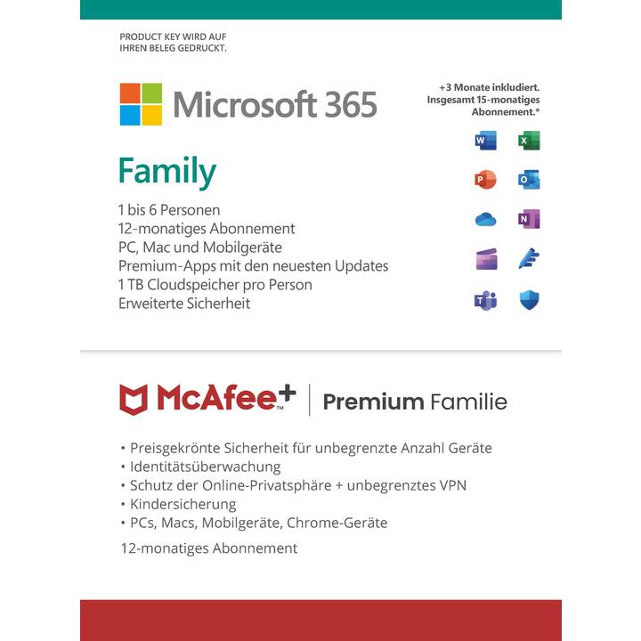MICROSOFT Microsoft & McAfee Bundle 365 Family (Abo, 6x, 15 Monate, Deutsch)
