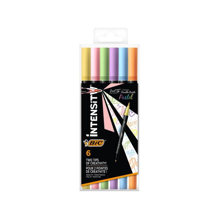 BIC Dualtip Pastel Crayon feutre (Jaune pastel, Violet pastel, Bleu pastel, Orange pastel, Rose pastel, Vert pastel, 6 pièce)