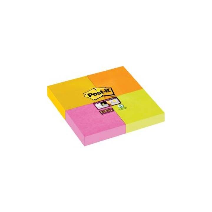 POST-IT Notes autocollantes Super Sticky Cape Town (4 x 45 feuille, Jaune, Orange, Vert, Rose)