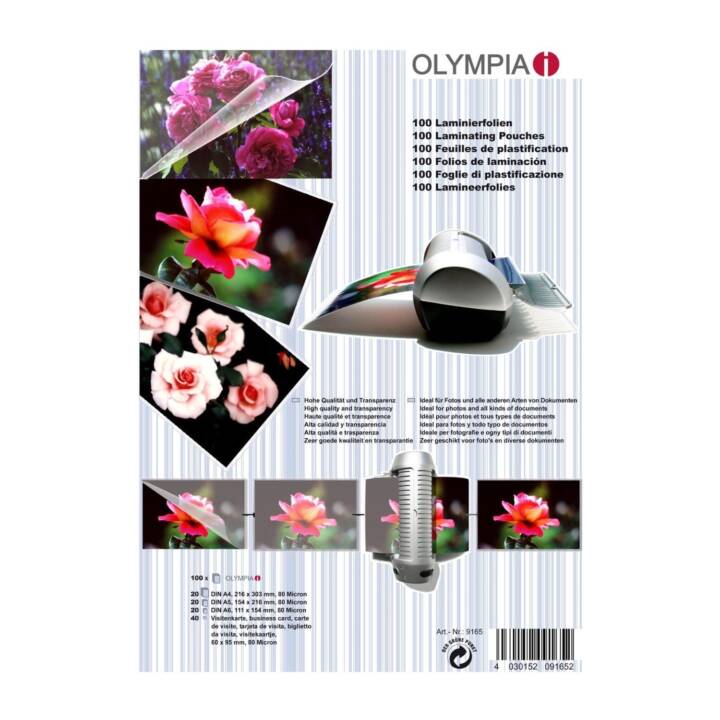 OLYMPIA Pouches di plastificazione (A5, Cartes de visite, A4, A6, 08 mm, 100 pièce)