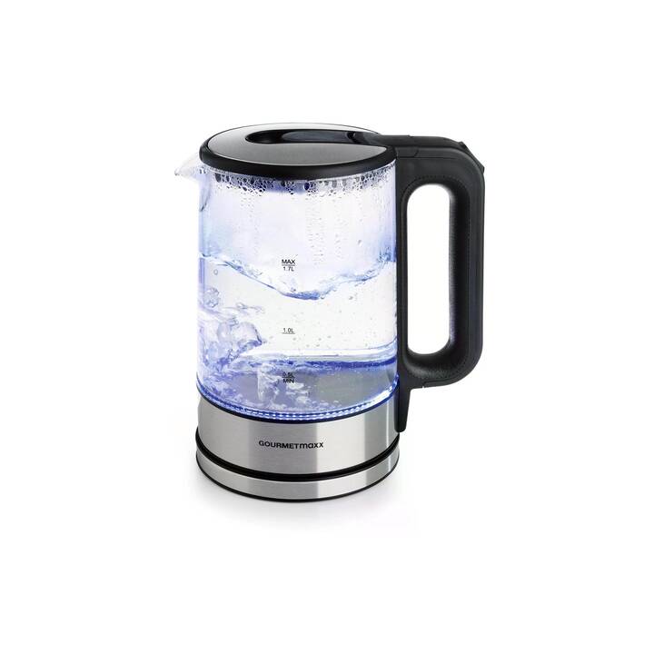 GOURMETMAXX Wasserkocher (1.7 l, Vetro, Acciaio Inox, Argento, Transparente)