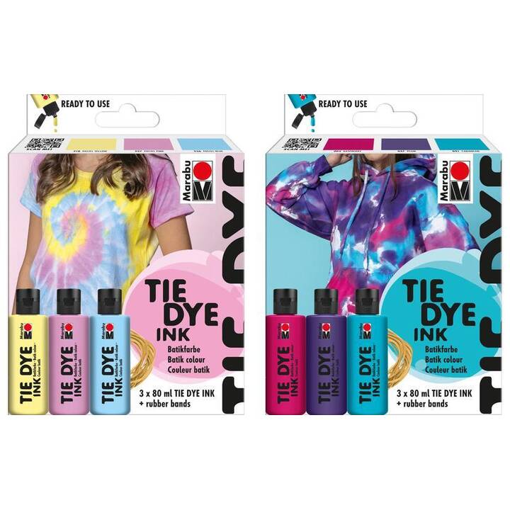 Kit Tie Dye Marabu - 3 Couleurs (framboise, Prune, Caraïbes) 80 Ml, Avec élastiques, Pour Teindre Textiles Clairs Jusqu'à 20% Synthétiques - 3