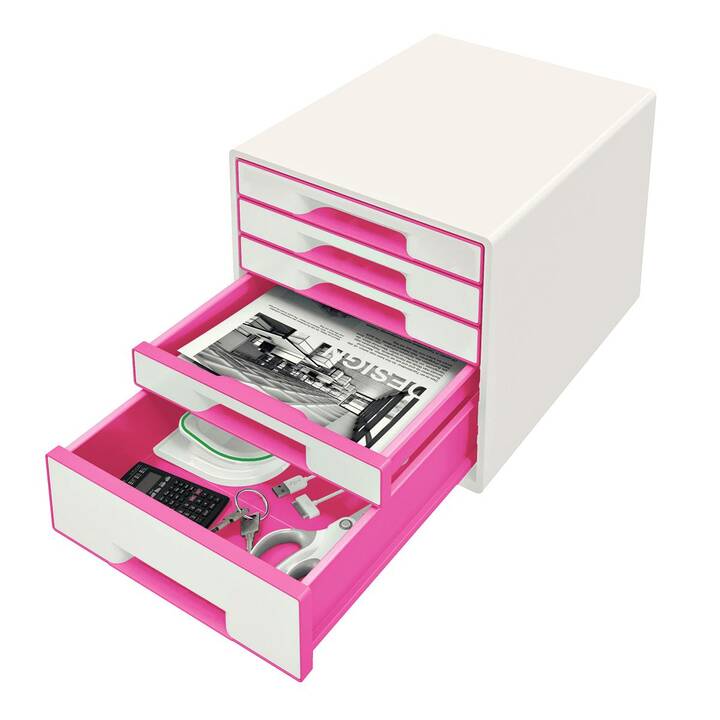 LEITZ Büroschubladenbox Wow Cube (A4, 28.7 cm  x 36.3 cm  x 27 cm, Pink, Weiss)