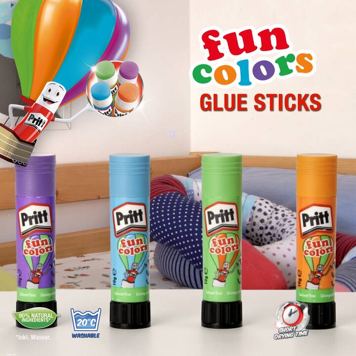 PRITT Colle en bâton Fun Colors (40 ml, 4 pièce)