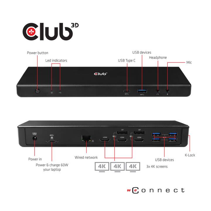 CLUB 3D Stazione d'aggancio CSV-1562 (2 x DisplayPort, 3 x HDMI, RJ-45 (LAN), 5 x USB 3.0 di tipo A, USB 3.0 di tipo A)