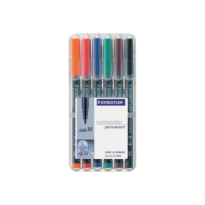 STAEDTLER Permanent Marker Lumocolor (Orange, Blau, Schwarz, Rot, Grün, Gelb, 6 Stück)