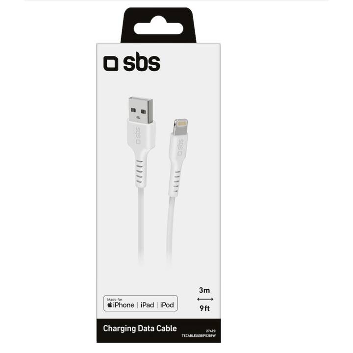 SBS Kabel (USB A, Lightning, 3 m)