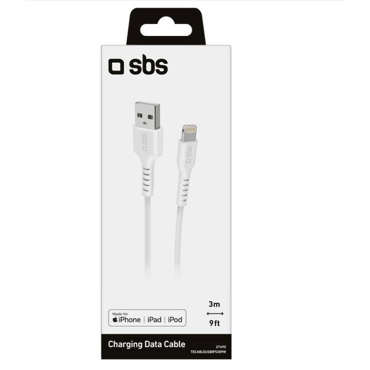 SBS Câble (USB A, Lightning, 3 m)