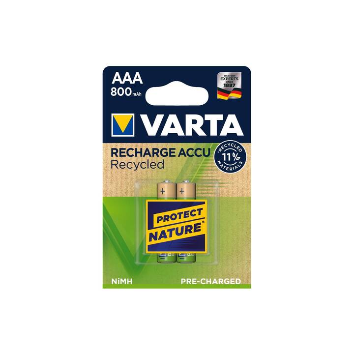VARTA Recharge Accu Recycled Batterie (AAA / Micro / LR03, 2 Stück)