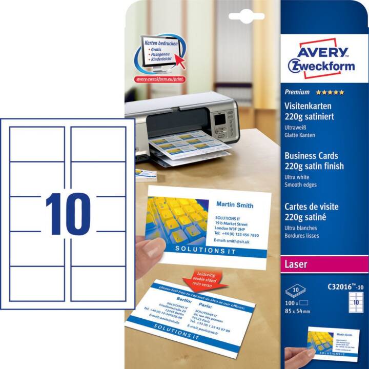 AVERY ZWECKFORM Cartes de visite (10 feuille, A4, 220 g/m2)