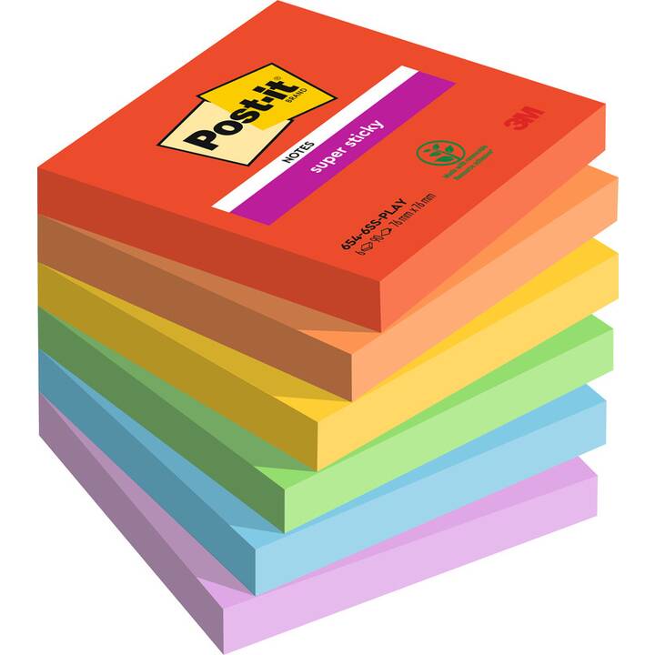 POST-IT Haftnotizen Super Sticky Playful (6 x 90 Blatt, Farbig assortiert)