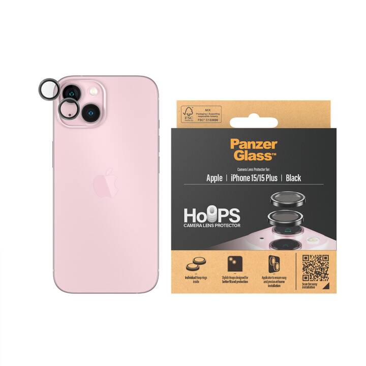 PANZERGLASS Vetro di protezione della telecamera Hoops (iPhone 15, iPhone 15 Plus, 1 pezzo)