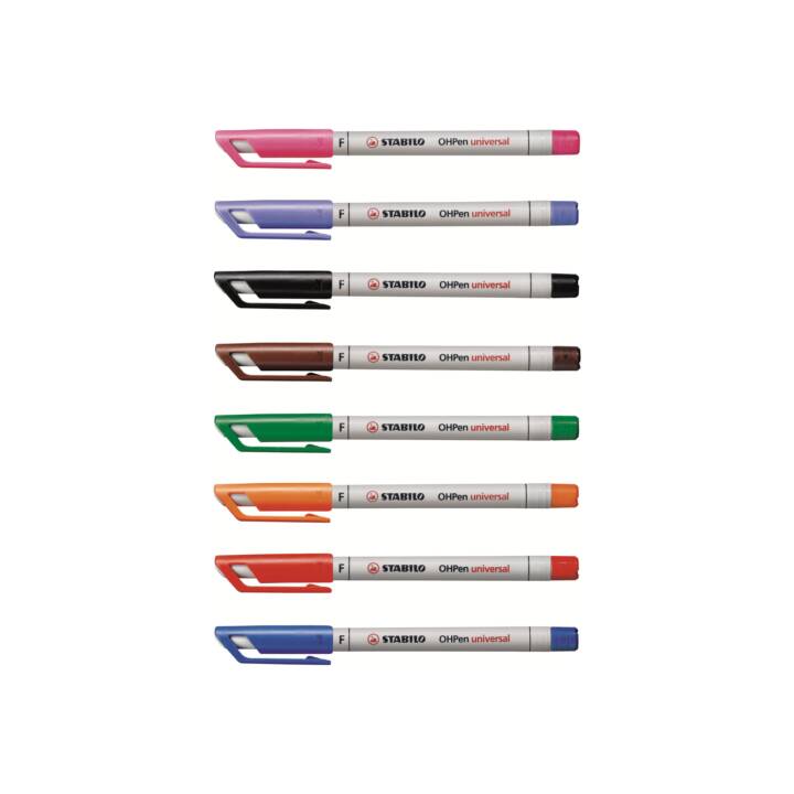 STABILO Folienschreiber (Orange, Braun, Blau, Schwarz, Pink, Rot, Grün, Violett, 8 Stück)